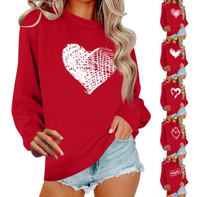 Lässiges Pullover-Oberteil mit Rundhalsausschnitt und langen Ärmeln für Damen mit Valentinstags-Print