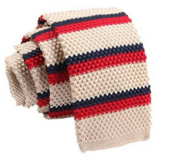 Unisex pruhovaný pletený pásek na kravatu v korejském stylu - Směs polyesteru, hedvábí a vlny, neformální design s plochým zakončením