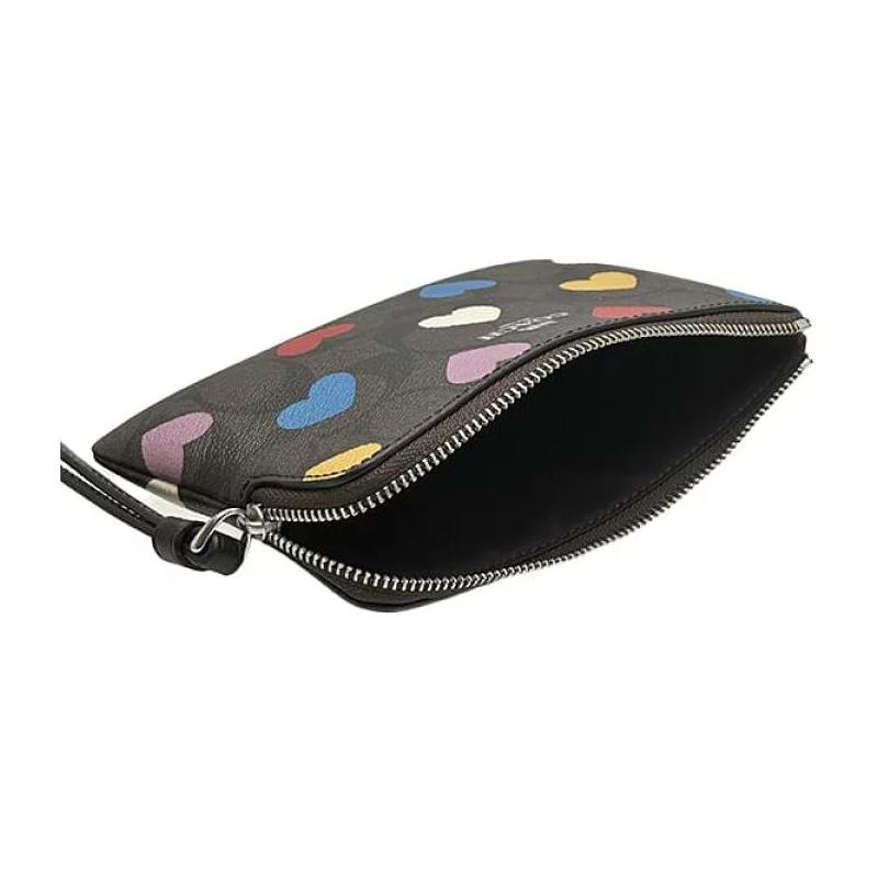 COACH Corner Zip Classic Presbyopia Love PVC (Polyvinyl Chloride) with Leather Clutch Mini Women's Dark Brown Print