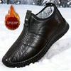 Men's Winter Warm Slip-On/Off Elastic Ankle Boots with -Like - Anti-Skid Cold Weather Shoes for & Seniors, Black Round-Toe Casual Walking Boots