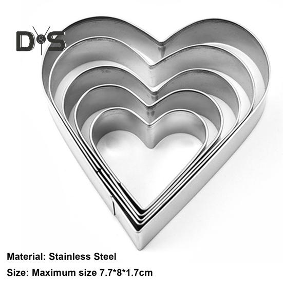 Stainless Steel 5Pcs Cake Mold Smooth Surface Wide Application Heart Shape DIY Paste Mold Baking Accessories