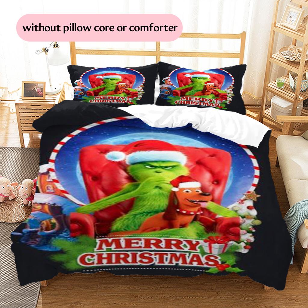 1 ST Grinch patroon Beddengoed Dekbed Set Dekbedovertrek Kussensloop Huisdecoratie Verjaardagscadeau (1 dekbedovertrek + 2 kussenslopen, zonder binnenkussen)
