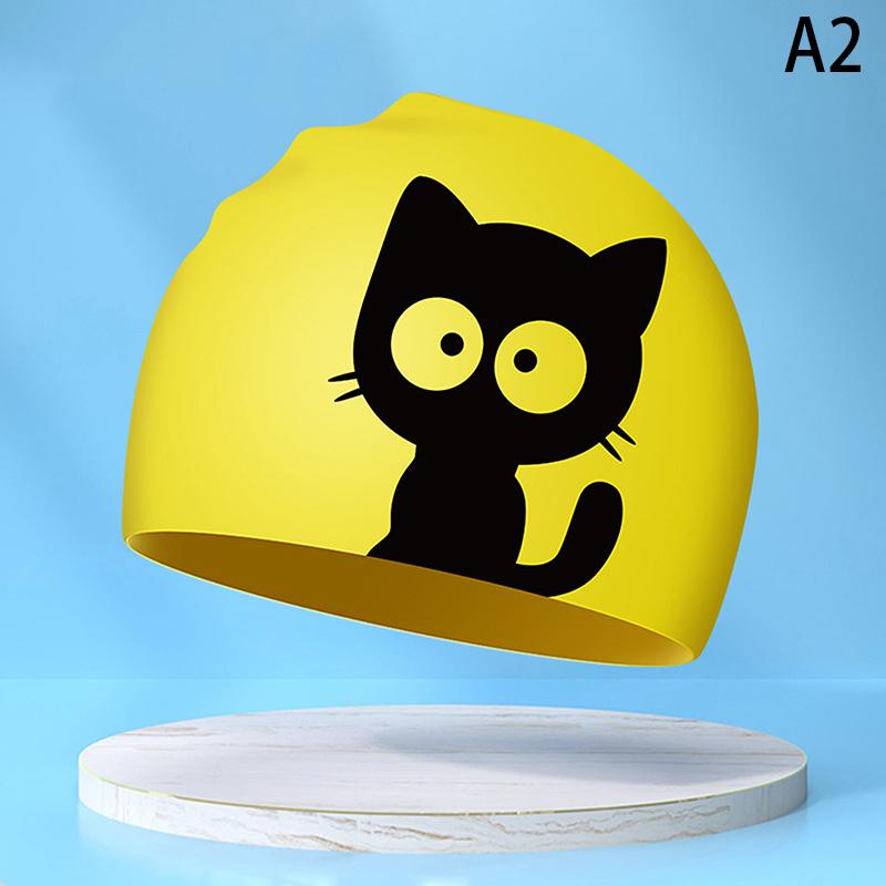 Cute Cat Swimming Cap For Long Hair Ears Protect Children Kids Waterproof Elastic Silicone Swim Pool Cap Bathing Caps Diving Hat