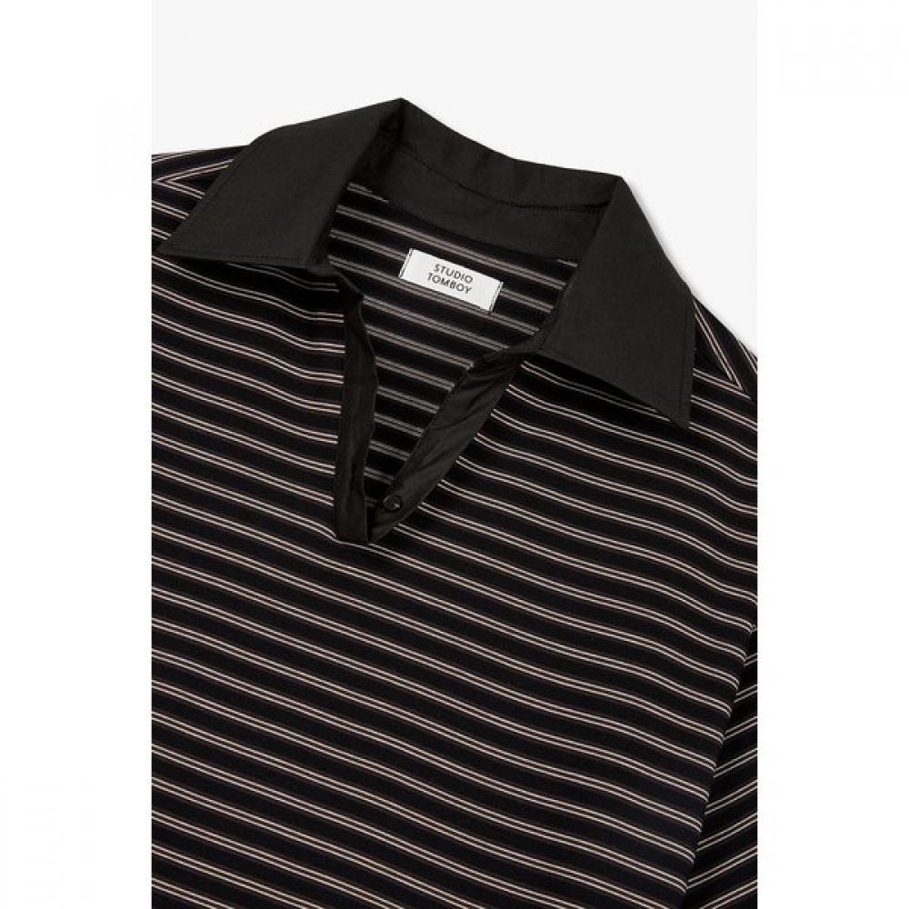 STudio Tomboy ShorT Sleeve T shirT shirT Collar paTch sTripe  9106222223ar 