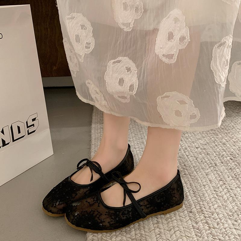 

Французский нежный вечерний бриз обувь 2025 новая весна и лето сетчатая дышащая круглый носок Мэри Джейн балетки 40 чёрный