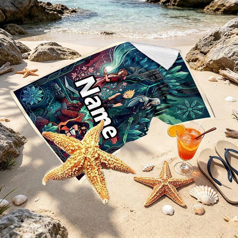 Custom Name Personalized Final Fantasy Print Beach Towel, for Trip Camping Beach Party Home Decor, Birthday Gift for Family & Friends