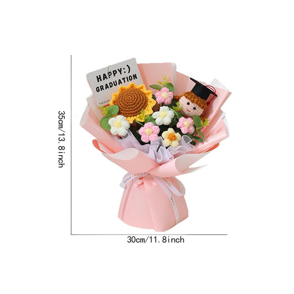 2026 Graduation Crochet Flower Bouquet Knitted Grad Doll Artificial Preserved Flowers Gift For Teacher's Day Home Decor Gift