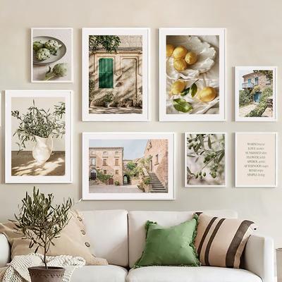 Herbst Vintage Haus Kaffee Zitronenpflanze Blätter Wandkunst Leinwandmalerei Poster und Drucke Wandbilder für Wohnzimmerdekor