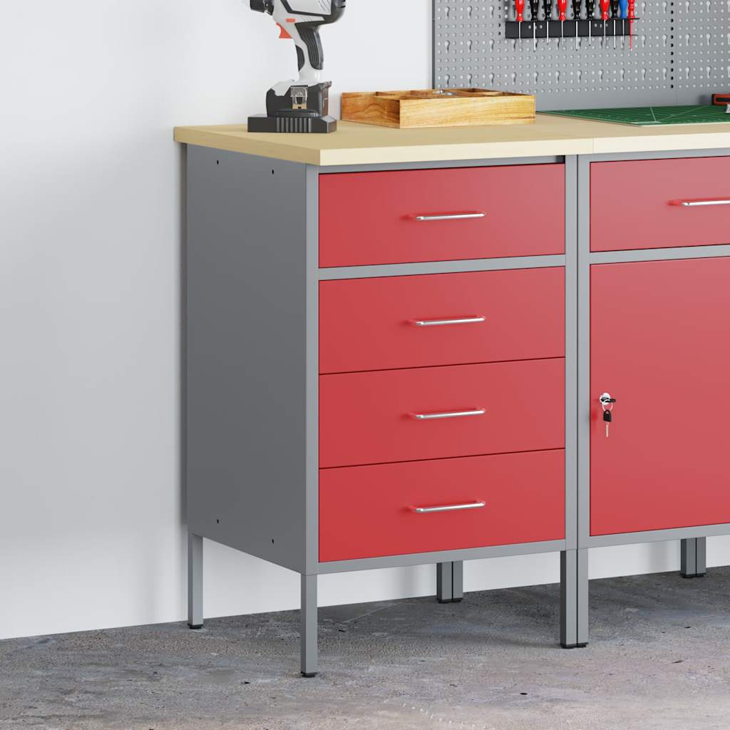 Workbench Red and Grey 50 x 55 x 85 cm Engineered Wood and Steel