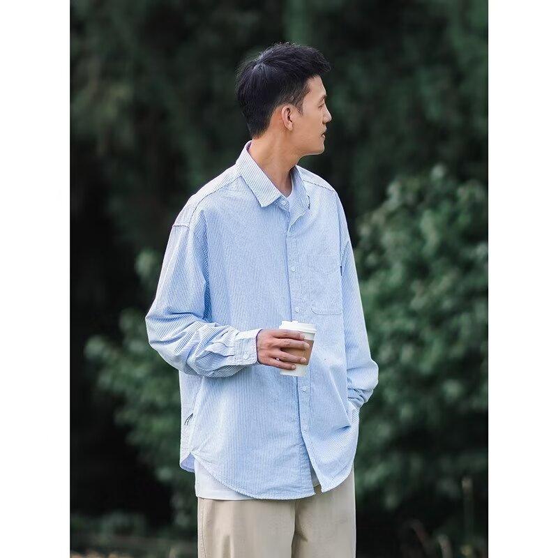 Pánské letní tričko s dlouhým rukávem a logem 2024 v japonském hongkongském stylu, volné, s potiskem, trendy, všestranná ležérní bunda