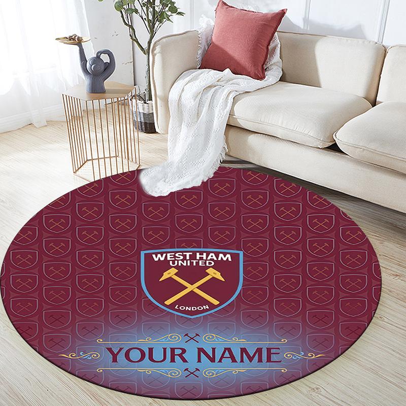 Custom Name West Ham United Round Area Rug,Carpet Rug for Living Room Bedroom Sofa Playroom Decor,Non-slip Floor Mat