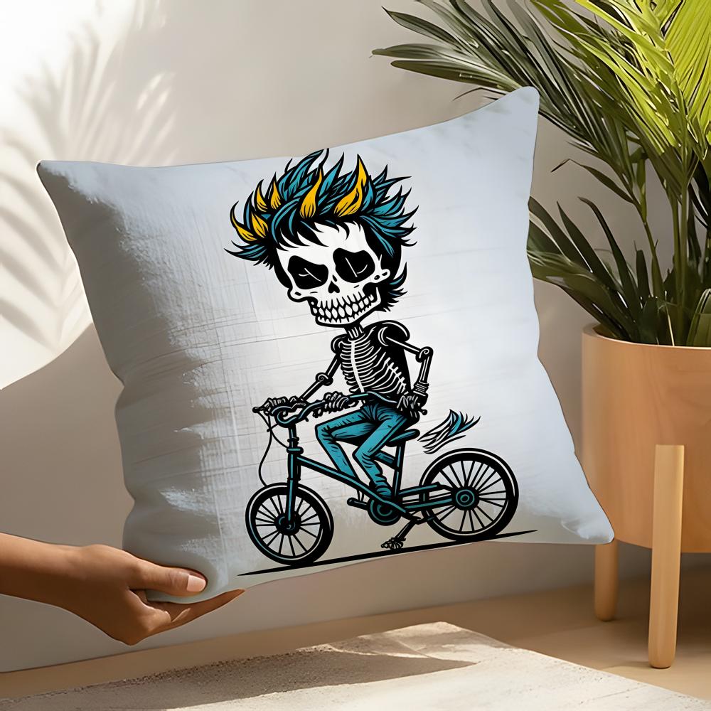 Funny Cool Skull Motorcycle Pattern 1 Pillow Case Linen Cushion Covers For Decorative Sofa Home Pillows Case Car Chair