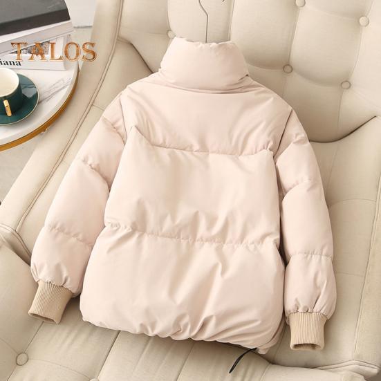 Winter Down Coat Padded Hooded Stand Collar Pockets Zip-up Parka Windproof Heat Retention Daily Cold Weather Outwear Cotton Jacket