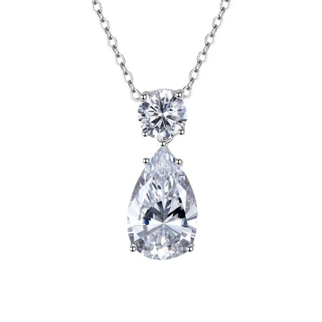 925 Sterling Silver CZ Crystal Drop Pear-Shaped Cubic Zirconia Wedding Necklace
