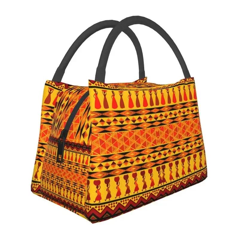 African Elements Pattern Insulated Lunch Bags Women Africa Culture Lunch Container for Outdoor Picnic Storage Meal Food Box