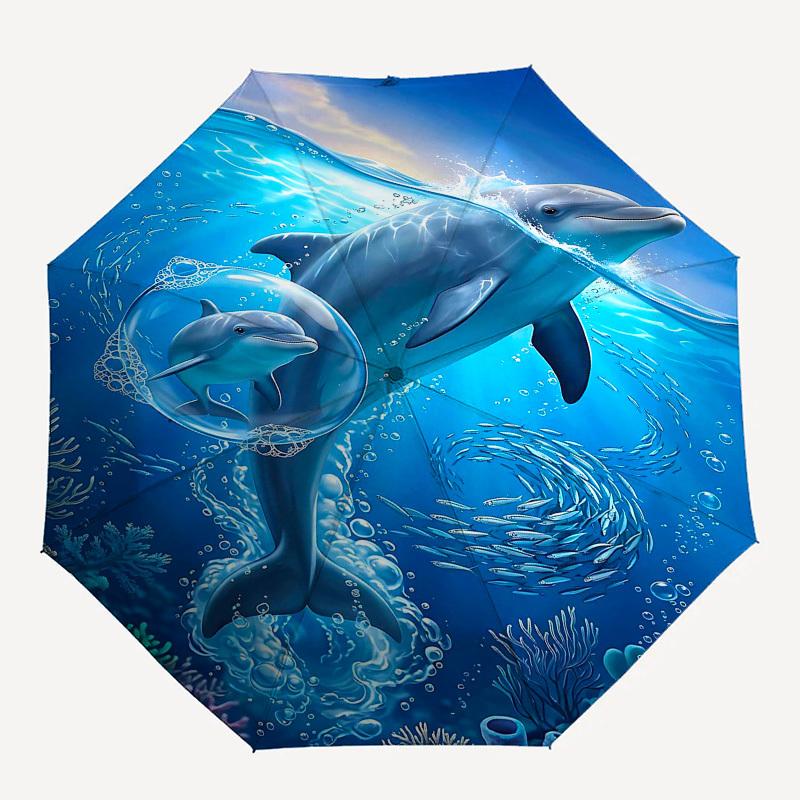 

1PC dolphin ocean Umbrella-8-Rib Reinforced, Automatic Open, Lightweight & Durable, Fashion Accessory for Outdoor, Beach L0400