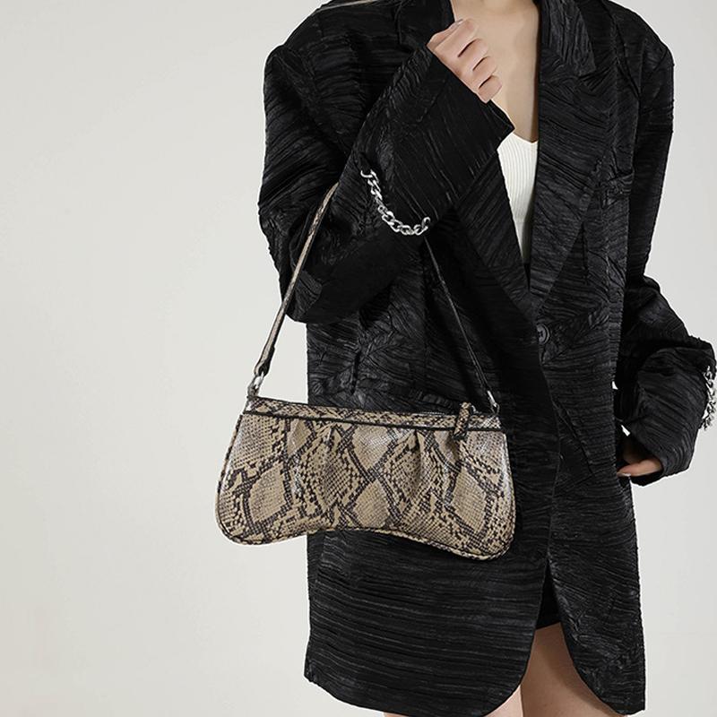 Yogodlns Vintage PU Fashion Shoulder Bag Zipper Closure Snake Skin Print Underarm Bag Women's Trendy Handbag Designer Bag