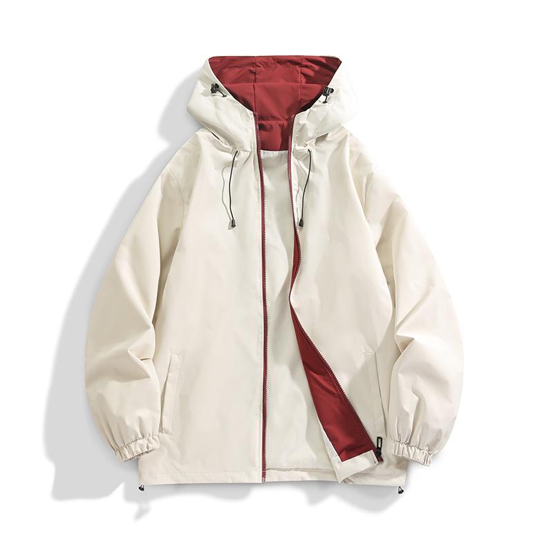 Spring and Autumn Jacket Men's Couple Outdoor Jacket Windproof Hooded Solid Color Versatile Casual Top Jacket Men