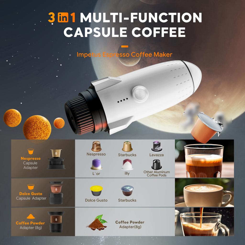 Wireless Portable Coffee Maker 3 in 1 Coffee Machine 19 Bar Pressure for Camping RV Travel Office