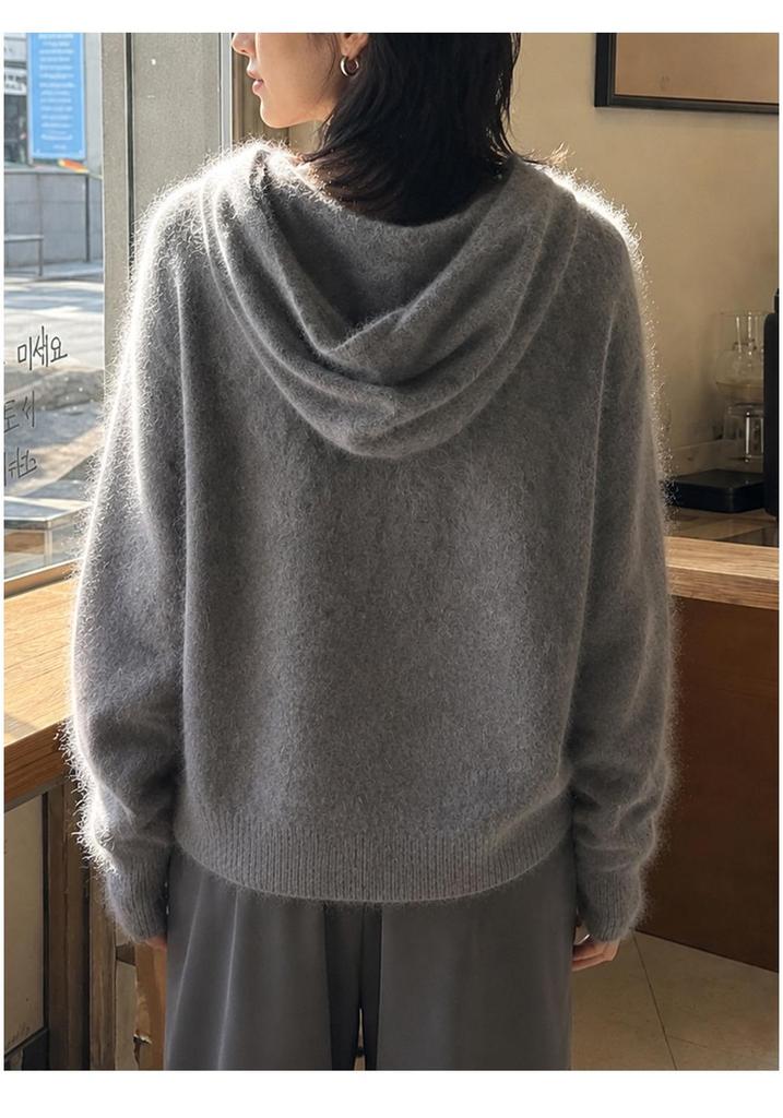 Women's Solid Color Hooded Cashmere Wool Knit Sweater - Long Sleeve Base Layer for Autumn & Winter