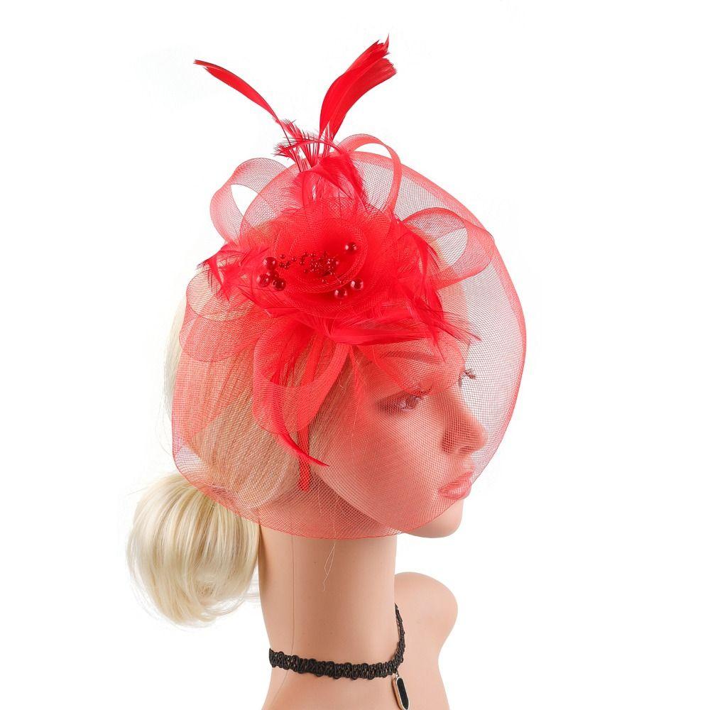Church Kentuck-y Derby Pearl Mesh Flower Feather Fascinator Hat  for Women