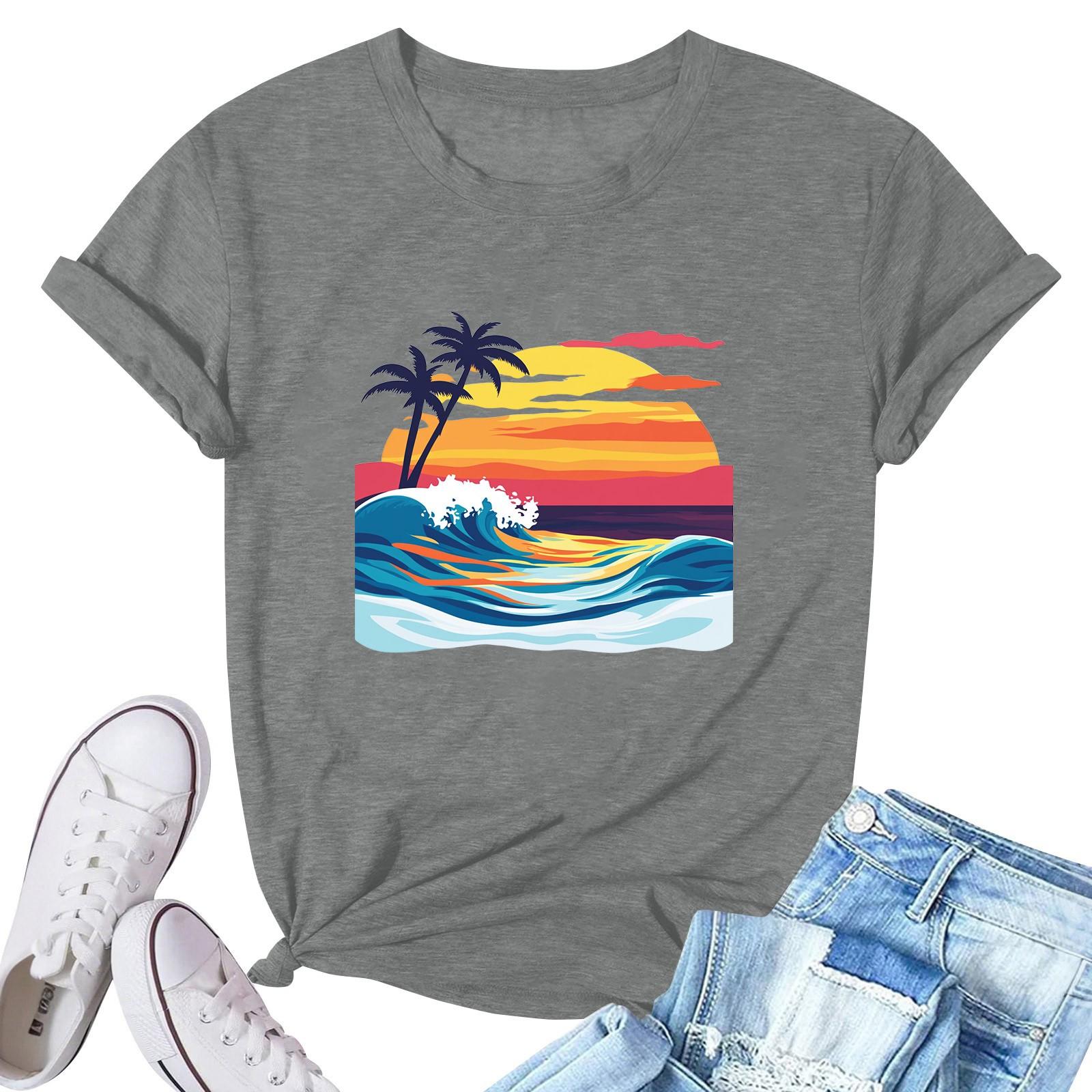 

Женская модная повседневная плиссированная футболка с коротким рукавом с принтом L