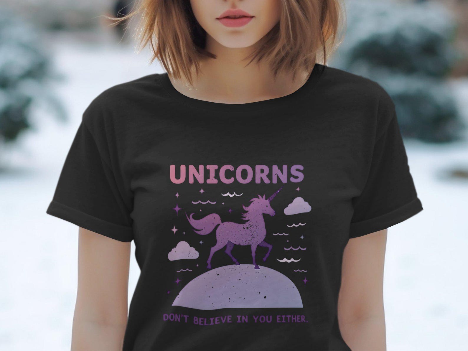 Unicorns Don t Believe in You Either Shirt, Funny Unicorns T-Shirt, Cute Unicorn Top, Graphic Tee for Unicorn Lovers, Magical Unicorn Humor 4XL