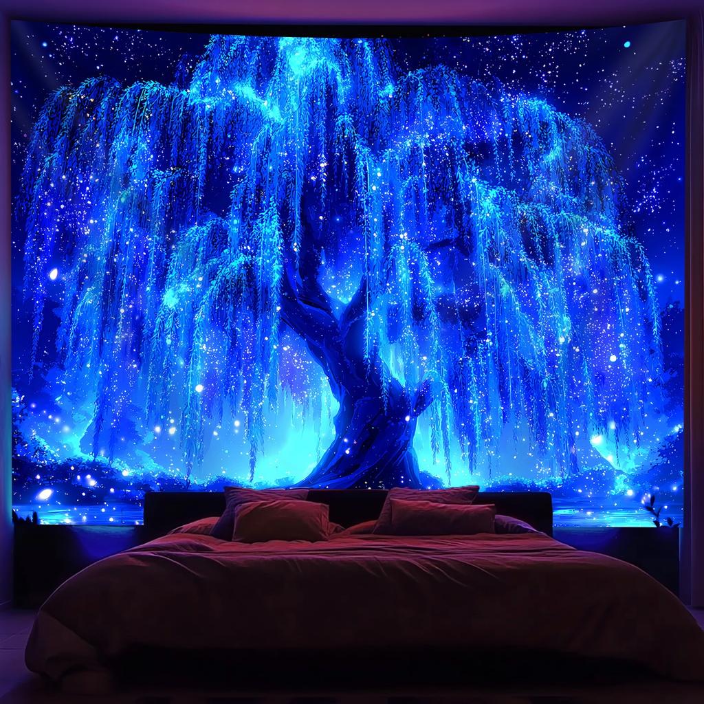 Brillant Ciel étoilé Arbre de Vie Tapisserie Fluorescente Réaction UV Lumineuse Esthétique Chambre à Coucher Tapisserie Suspendue Utilisée Pour Fête