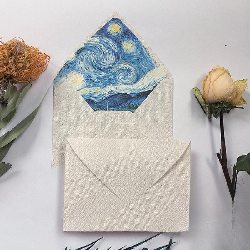 Retro Artistic Style Invitation Envelope with Colored Lining and Burlap Texture