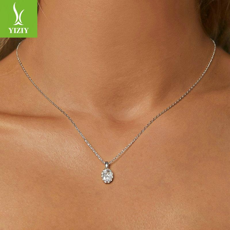 Classic Oval One-Carat Mozzarella Diamond Necklace, Resplendent High-End S925 Sterling Silver Collarbone Chain