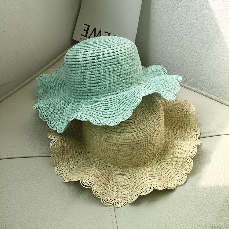 Children's Handmade Wide-Brim Wavy Edge Sunhat with Elastic