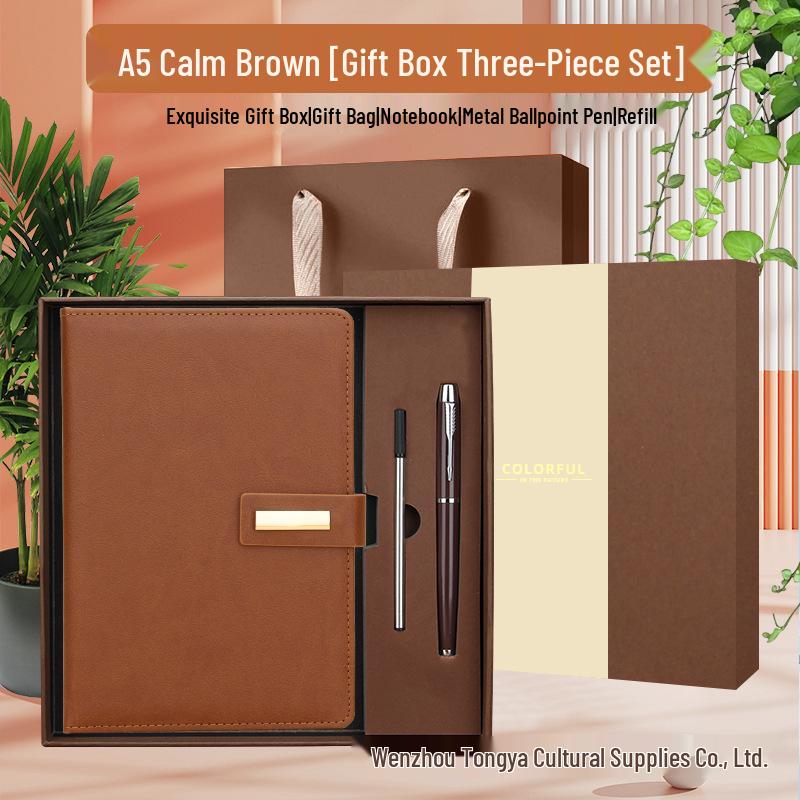 Customizable Business Diary Gift Set with Logo Printing - One-Buckle Notebook and Corporate Souvenir