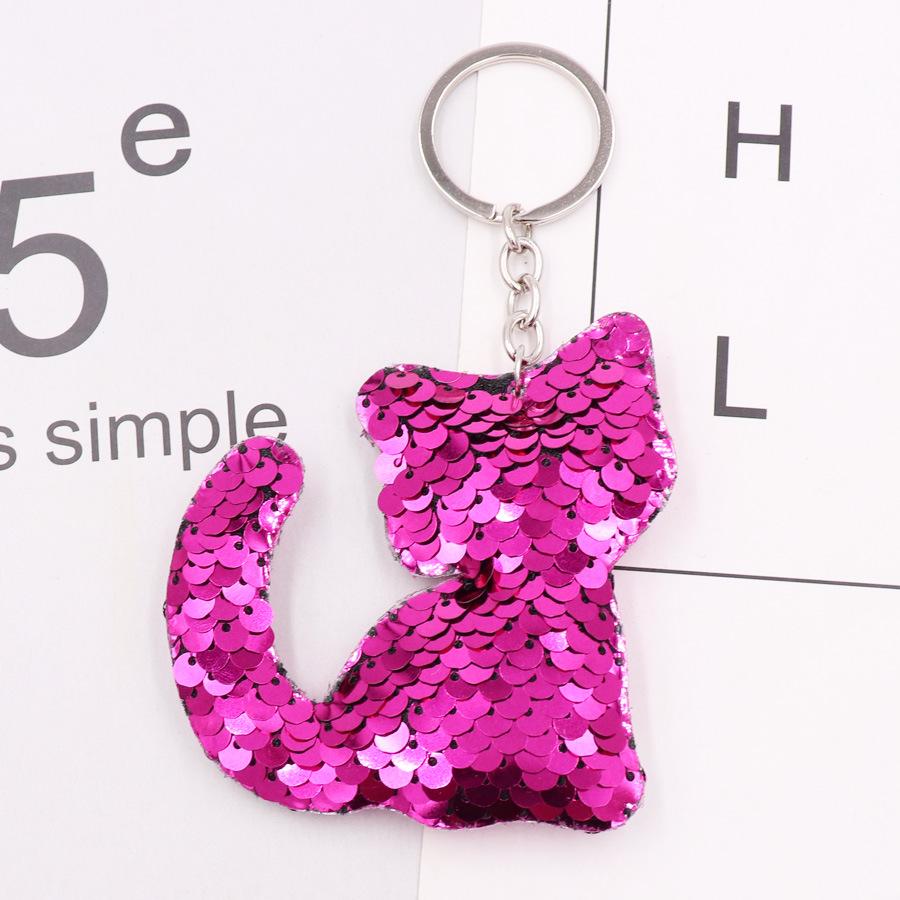 Reflective Double-Sided Kitten Sequin Keychain Keyring Pendant
