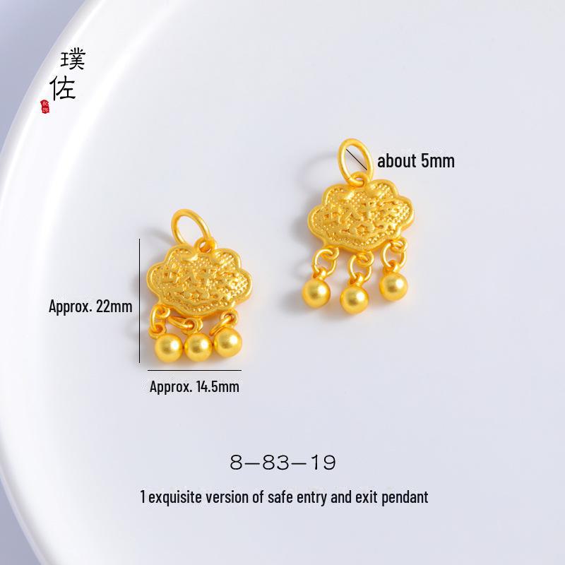 Gold Sand Ruyi Lock Baby Bracelet Necklace with Leather Rope and Lotus Pendant