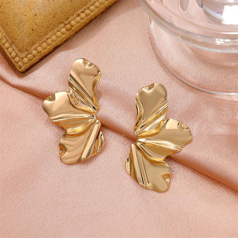Exaggerated Big Flower Petal Smooth Metal Pendant Earrings for Women Temperament Jewelry