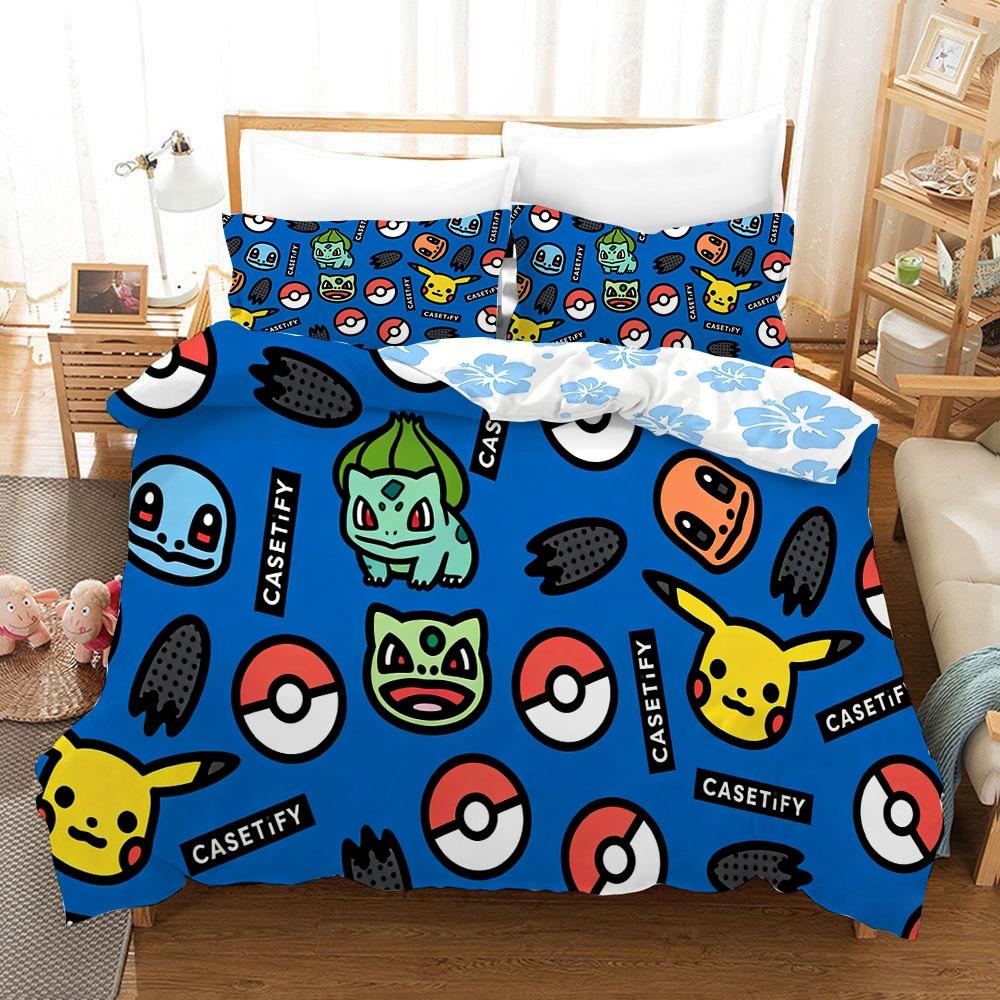 Duvet Cover Pillowcase Bedding Set Cartoon Pokemonzd Kawaii Adult Boy Girl Bedroom Decoration Children Single Double Large Size
