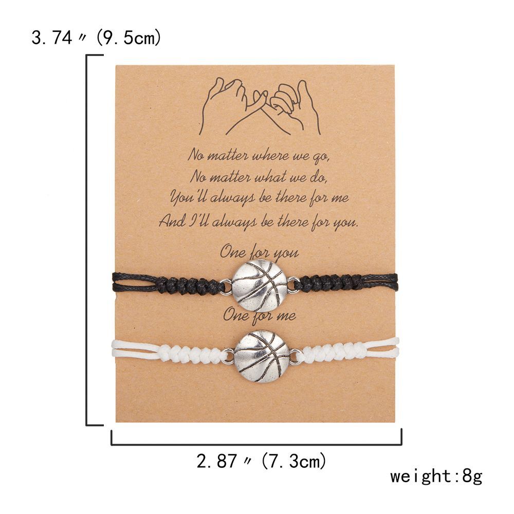 2Pcs/set Fashion Wax Line Hand Woven Bracelet Alloy Soccer Volleyball Basketball Rugby Tennis Hand Rope For Couple Souvenir Gift