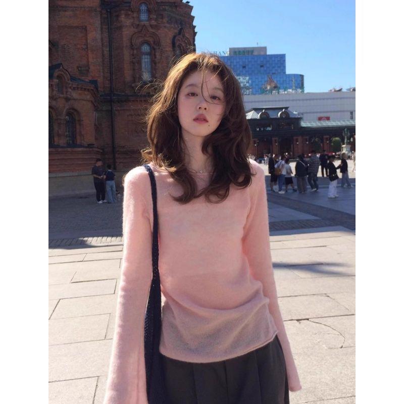Chic Flare Sleeve Slim Fit Long Sleeve T-shirt - Autumn Solid Color Casual Top for Girls
