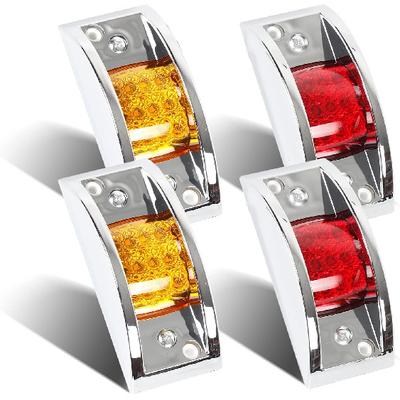 4 Pcs Trailer Side Marker Light, Chrome Armored 12 LED Rectangle Trailer Clearance Light For Truck, Trailers, Golf Cart (2 Amber + 2 Red)