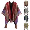 Winter Capes Cardigan Colorful Striped V Neck Contrast Colors Ethnic Style Knitting Bohemian Tassel Lady Poncho for Work