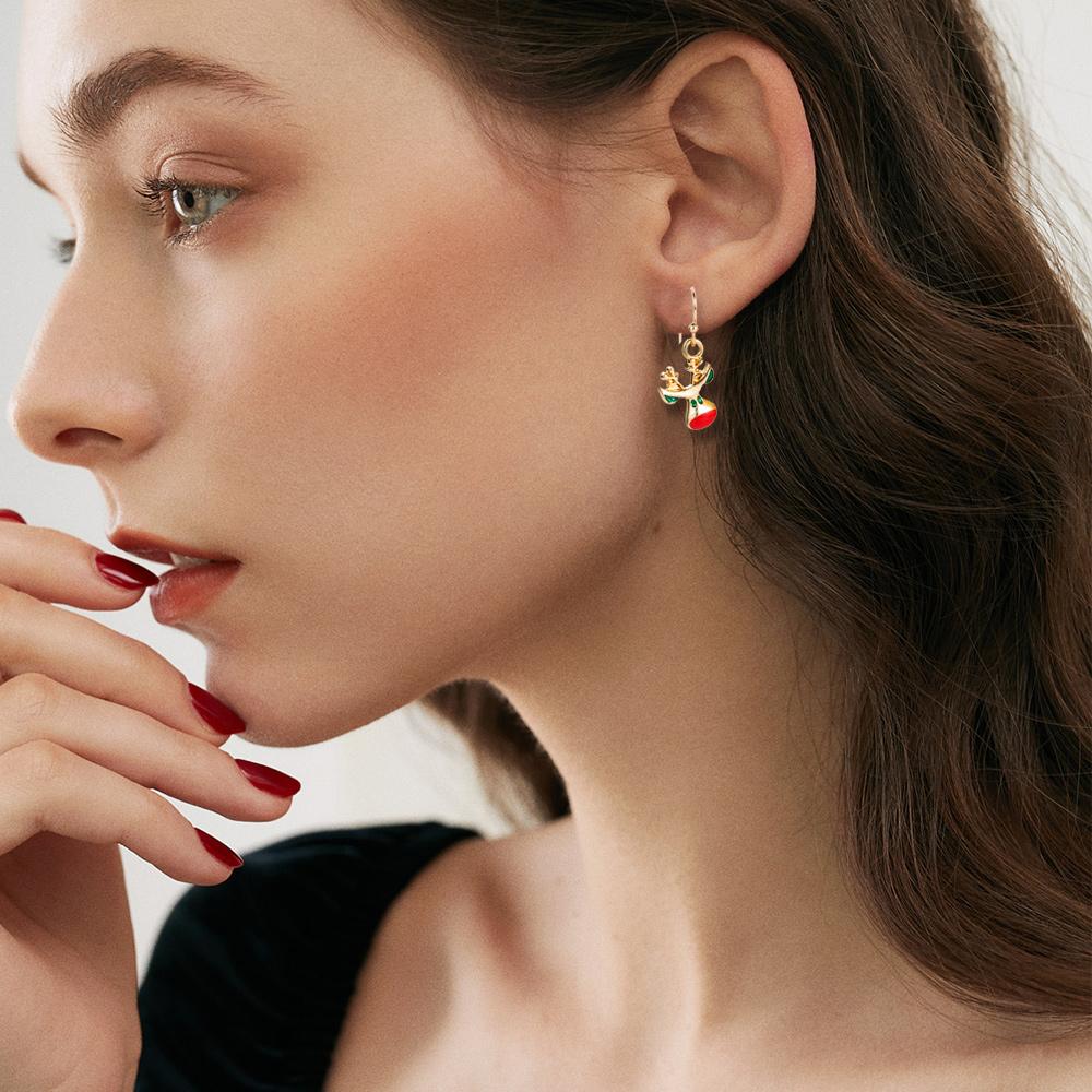 6 Pairs Of Women Earrings Christmas Series Christmas Tree Snowman Deer Pattern Earrings Fashionable Cute And Simple Accessories