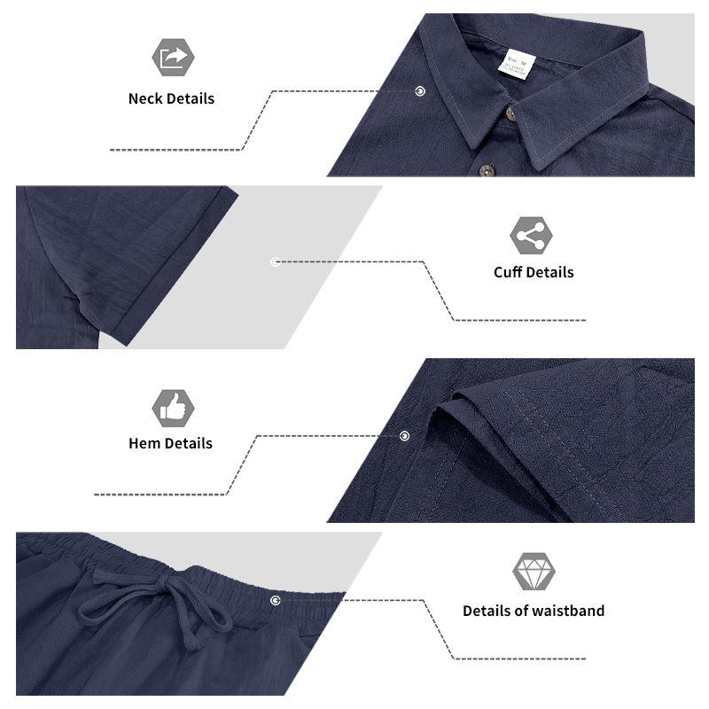 Men's European & American Linen Beach Set: Short-Sleeve Polo Shirt & Long Pants