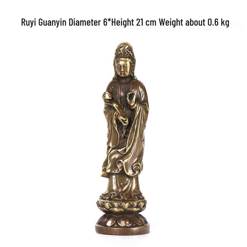Antique-Style Copper Guanyin Ruyi Bronze Statue Handicraft