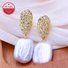 LSOOYH Pendientes de Perlas Barrocas Irregulares Grandes de Agua Dulce Naturales Para Mujer Pendientes Colgantes de Color Dorado de Moda Regalos de Cumpleaños