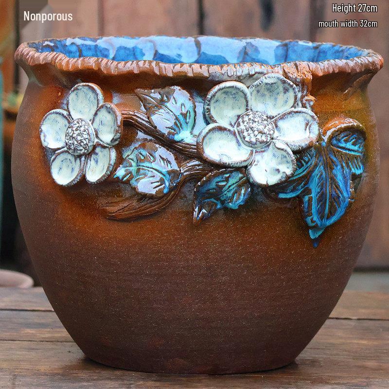 Handmade Ceramic Water Feature Pot for Courtyard Landscaping - Large Hydroponic Flower Jar