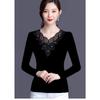 Women's New Velvet and Thickened Autumn Clothes Black Mesh Bottoming Shirt Women's Lace Fashionable Top