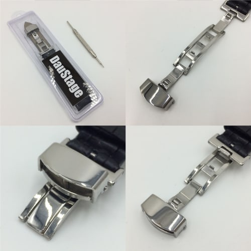 DauStage Genuine Leather Watch Band with D-Buckle, White Stitching, Crocodile Embossed, 5 Colors, 4 Sizes, Includes Spring Bars & Spring Bar Remover (