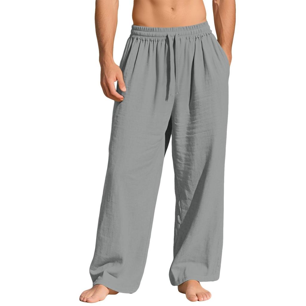 Men's Linen Wide Leg Casual Pants Breathable Loose Fit Trousers for Summer