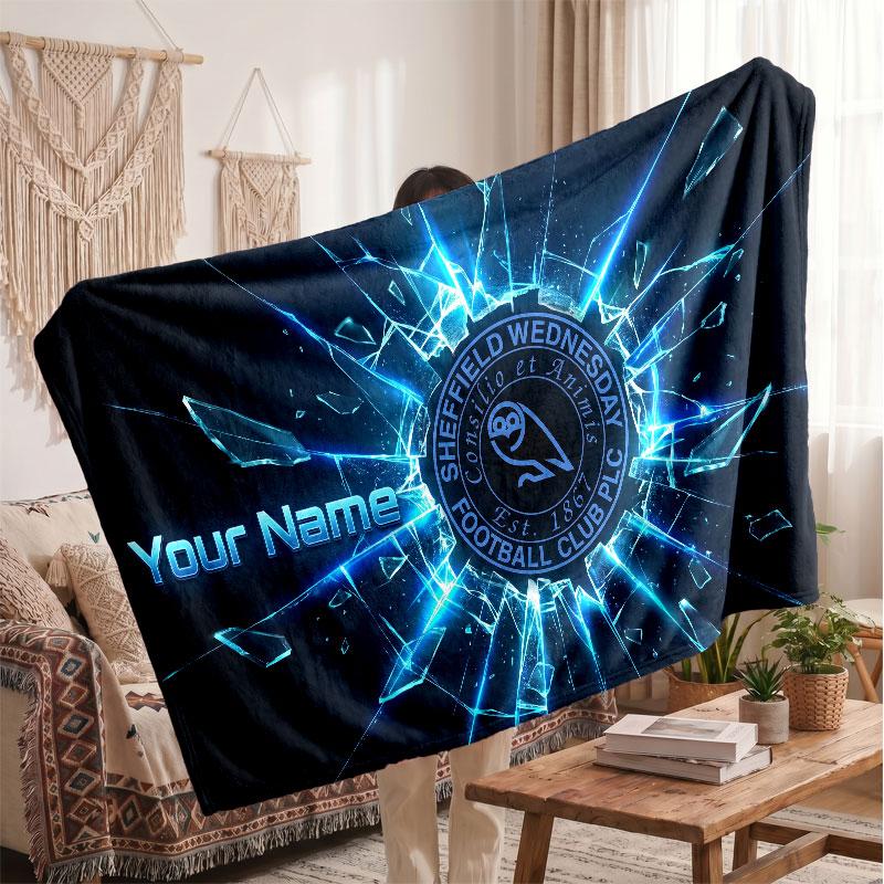 Sheffield Wednesday FC Personalized Fleece Blanket With Football Logo, Custom Name Text Soft Warm Home Throw Blanket