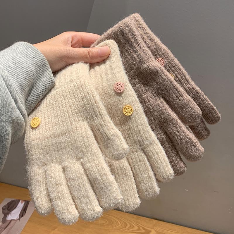 Solid Color Knitted Gloves for Women's Winter Cycling Cold Proof Cute Split Finger Simple Leaky Finger, Touch Screen Gloves